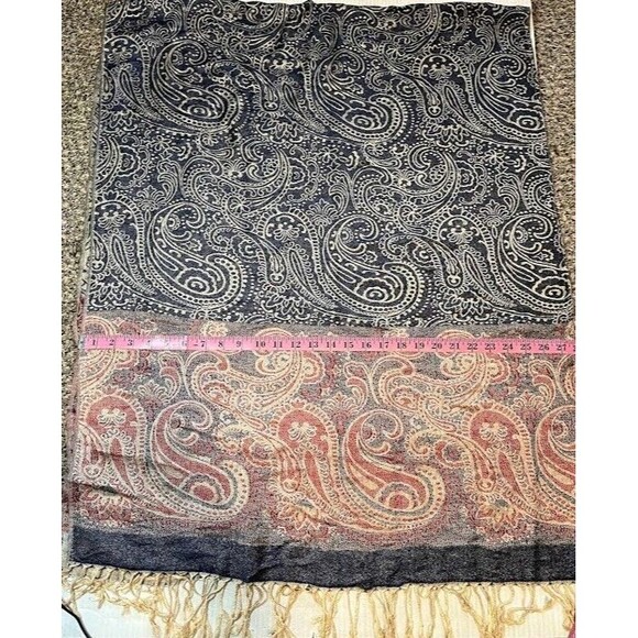 NWT Walina Bohochic Silk/Viscose Blend Taupe/Grey/Red 70"x28" Fringe Shawl/Scarf - Picture 7 of 8